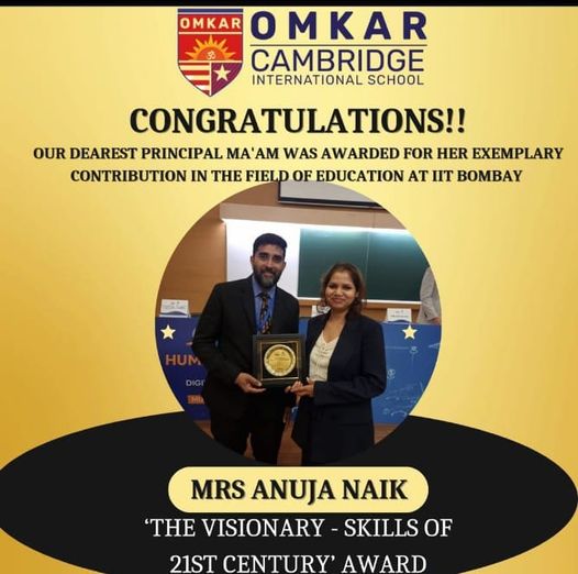 The Visionary Skills of the 21st Century Award was awarded to our Principal Mrs.Anuja Naik Madam by Burlington English, Speech and Debate league at IIT Bombay .