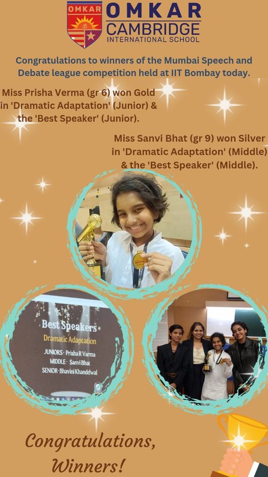 Congratulations to winners of the Speech and Debate league competition by  Burlington English held at IIT Powai. - Omkar Cambridge International School