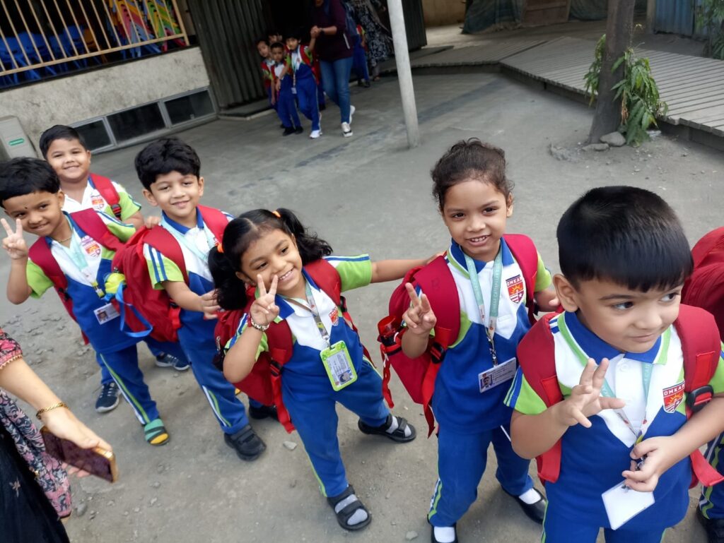 Children while boarding the bus to XENOS PLAY ZONE.We are all ready for day out with our teacher.Its our picnic time…..